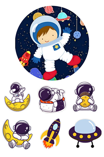 BatıDoğu Yenilebilir Yuvarlak Pasta ve Figür Resim Baskısı Şekerli Kağıt Uzay Temalı 28