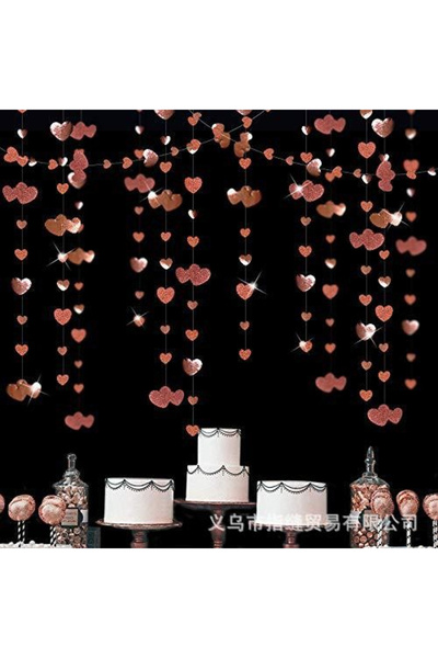 Flippy Banner cu Inimioare, Flippy, Tip Franjuri, 4 m, Rola de Ata Inclusa, Roz cu Sclipici