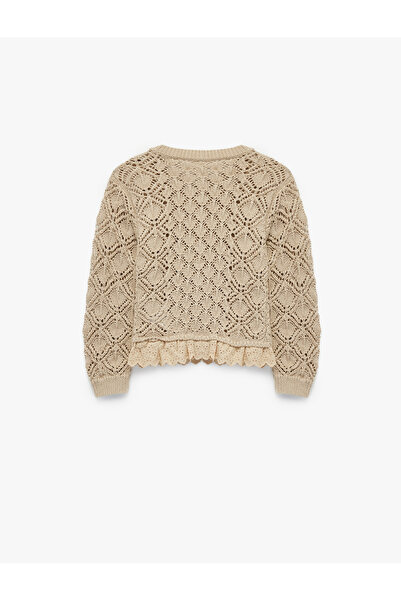 Koton Dlouhý rukáv, prolamovaný, volánkový úpletový kardigan s knoflíky a výstřihem