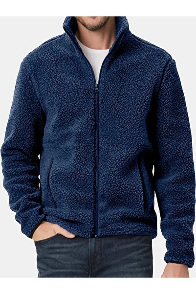 VEGA PORT Unisex Plush Full Zippered Sweatshirt with 2 Pockets and Fleece Inside Navy Blue