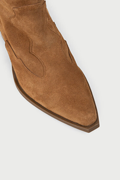 Deery Kadın Hakiki Süet Taba Rengi Western Bot