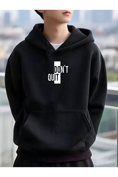 DEEPSENCE Pánská černá mikina s kapucí oversize Dont Quit s potiskem