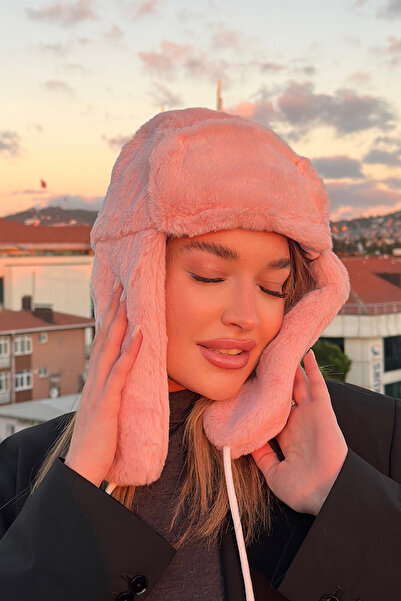 Mavelle Women's Pink Pompom Pilot Hat | Faux Fur Winter Women's Hat