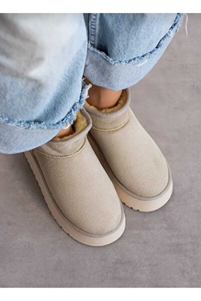 MFT AYAKKABI Γυναικείες κοντές μπότες με χοντρό τακούνι από γούνα