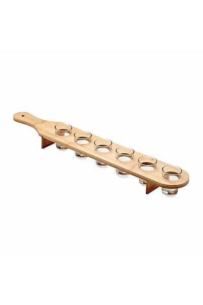 Flippy Set 6 Pahare Shot din Sticla Flippy, cu Suport din Lemn, Design Rustic...