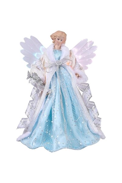 OEM Porcelain Angel Tree Topper, White and Blue, LED Lit, Height 27 cm