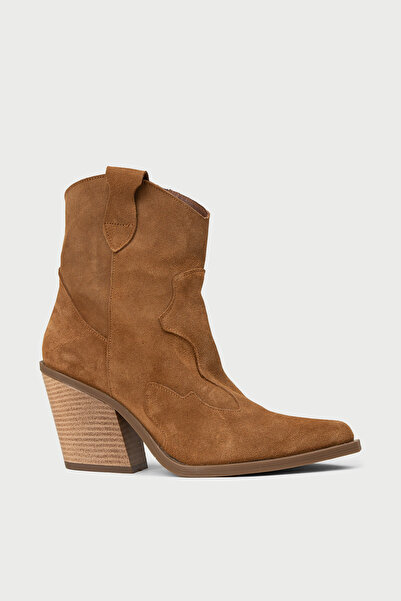 Deery Kadın Hakiki Süet Taba Rengi Western Bot