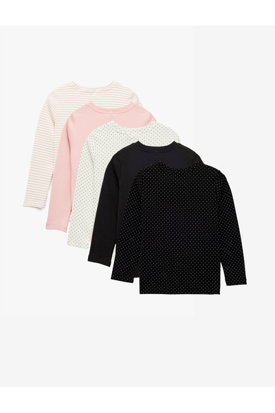 Koton Σετ με 5 μπλουζάκια από βαμβακερό μακρυμάνικο λαιμόκοψη