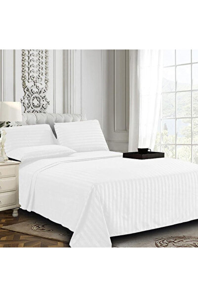 Lazy Hauz Luxury Hotel Collection Bed Sheets – 4-Piece Double Set, White Striped, 100% Cotton Comfort