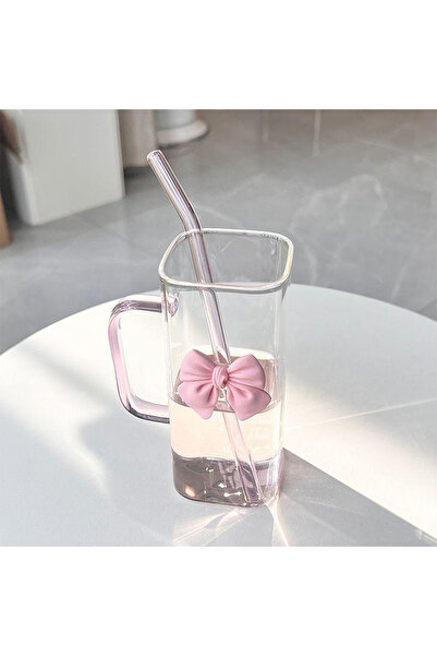 China Glass mug with straw and pink bow – 400ml, feminine and modern design