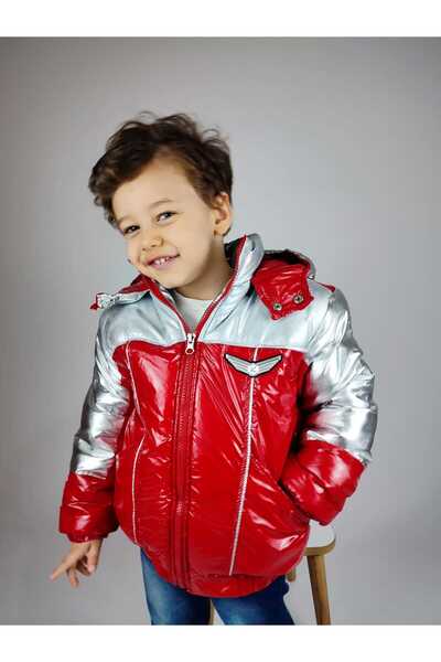 GAMZEAKKUŞ Children's Fleece-Lined Shiny Puffer Jacket