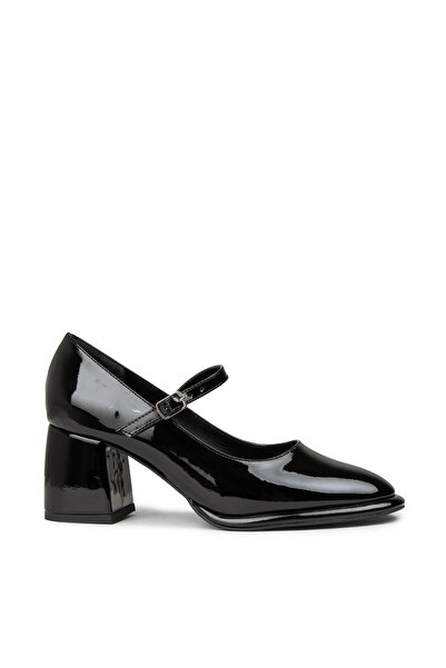 Deery Women's Patent Leather Black Heeled Casual Shoes