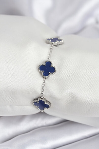 Skygo 316L Steel Chain Silver Color Navy Blue Clover Women's Bracelet - Tj-Bb...