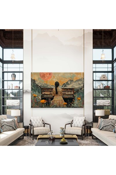 ESLEM PİANO ÇALAN KADIN BASKI KANVAS TABLO