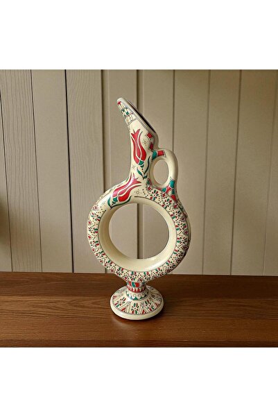 Loremp El Yapımı Seramik İznik Çinisi Hitit Halkalısı Vazo 32 x 16 cm