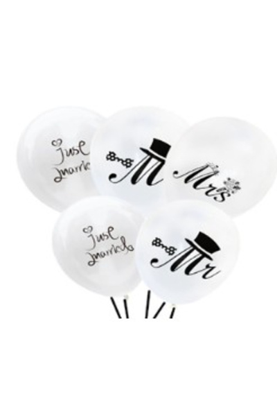 Flippy Set 10 Baloane din Latex, Flippy, Model Party Casatorie, Mr&Mrs Just Married, 30 cm, Alb, 2.8 g
