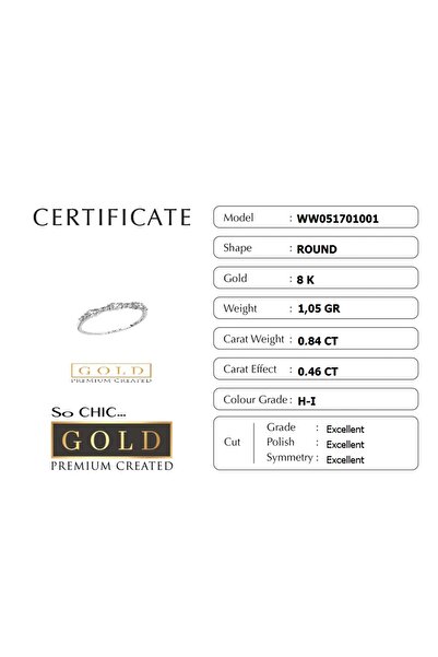 So CHIC... 8 Ayar Beyaz Altın Sertifikalı Premium Created Taşlı Yüzük