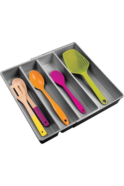 MDesign Cutlery Organizer with 4 Compartments, Gray, 22.5 cm - 57.3 cm
