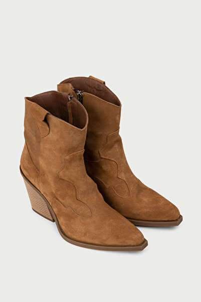 Deery Kadın Hakiki Süet Taba Rengi Western Bot