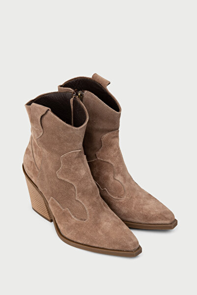Deery Kadın Hakiki Süet Vizon Rengi Western Bot