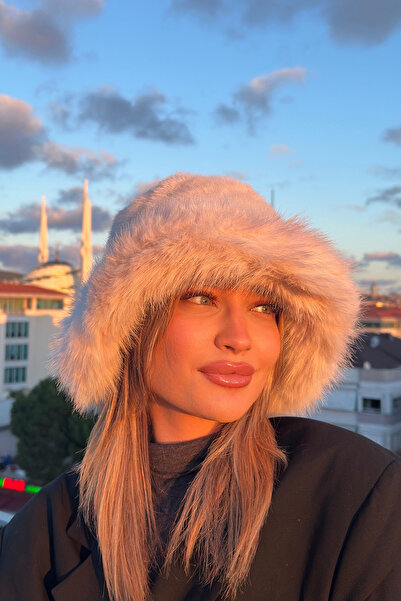 Mavelle Women's Beige Bucket Winter Hat |   Faux Fur Women's Hat