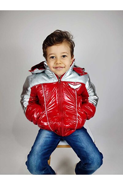 GAMZEAKKUŞ Children's Fleece-Lined Shiny Puffer Jacket