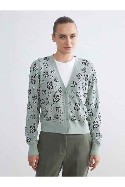 LC Waikiki Cardigan tricot pentru femei LCW ECOGreen cu decolteu în V cu flori