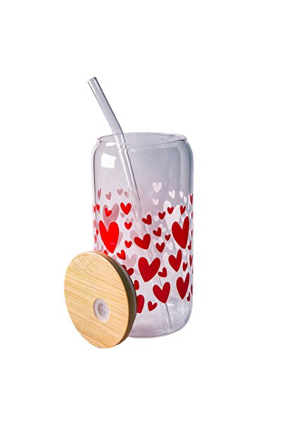 China Cana LoveStorm – 500ml, inimioare roșii, capac bambus & pai