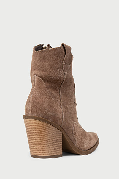 Deery Kadın Hakiki Süet Vizon Rengi Western Bot