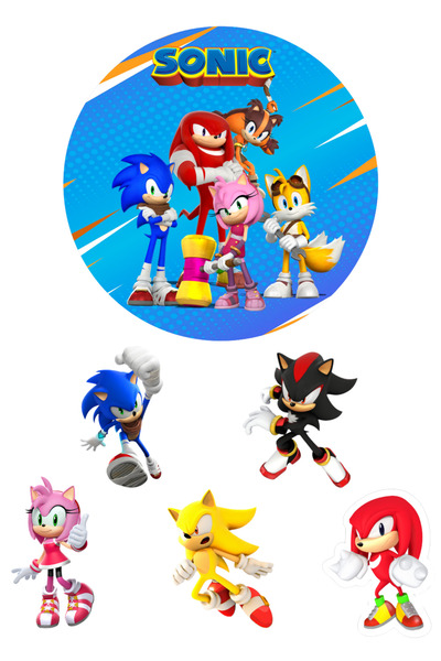 BatıDoğu Yenilebilir Yuvarlak Pasta ve Figür Resim Baskısı Şekerli Kağıt Sonic Temalı 26