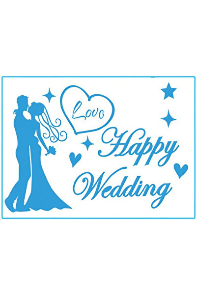 Flippy Sticker Autocolant, Flippy, Tematica Nunta, Model Scris Happy Wedding, 21x29 cm, Albastru