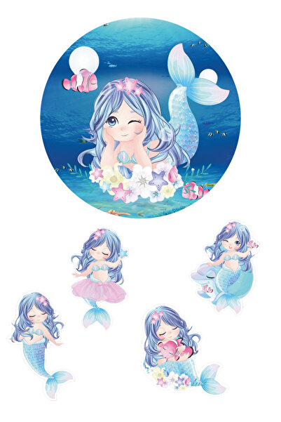 BatıDoğu Yenilebilir Yuvarlak Pasta ve Figür Resim Baskısı Şekerli Kağıt Deniz Kızı Temalı 06