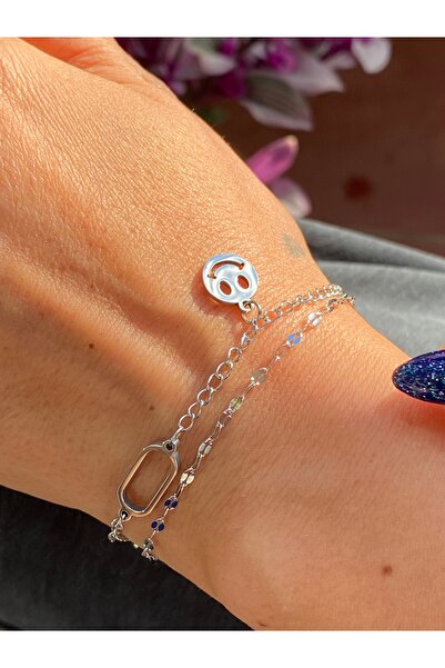kurukafagift Steel Bracelet Double Chain Silver Color Shiny with Smiling Face...