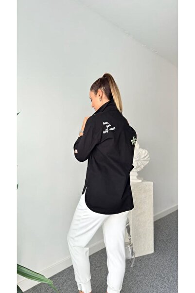 ALVOR Tropikal Nakışlı İşlemeli Kot Jean Ceket - Çıtçıt Düğmeli