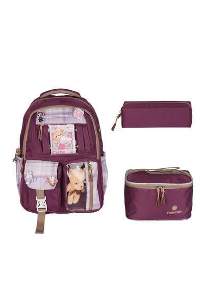 Relaxion Rlx-1395 Set of 3 Children's Primary School Bag Backpack with Pencil Case and Lunch Bag