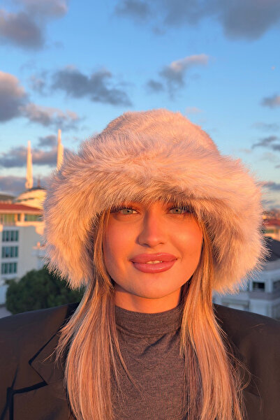 Mavelle Women's Beige Bucket Winter Hat |   Faux Fur Women's Hat