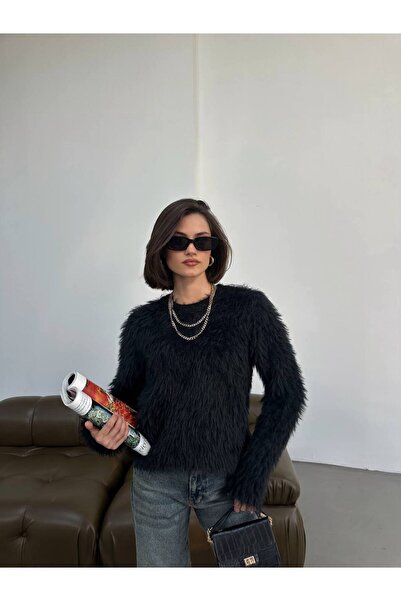 Lamierra Γούνινο μαλακό γυναικείο πουλόβερ με μακριά γένια