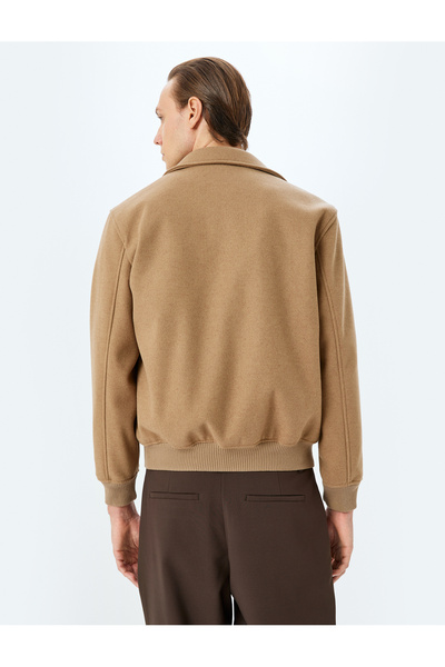 Koton Zippered Viscose Blend Pocket Detailed Shirt Collar Bomber Jacket