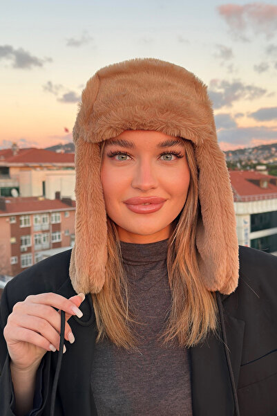 Mavelle Women's Brown Pompom Pilot Hat |   Faux Fur Winter Women's Hat