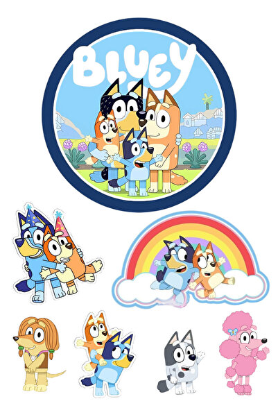 BatıDoğu Yenilebilir Yuvarlak Pasta ve Figür Resim Baskısı Şekerli Kağıt Bluey Temalı 32