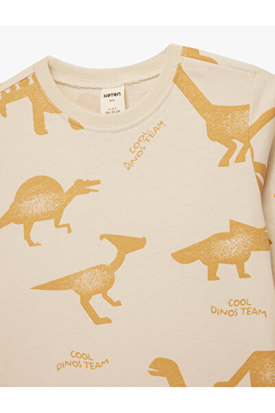 Koton Μπλουζάκι από βαμβακερό μακρυμάνικο μπλουζάκι με στάμπα δεινοσαύρων