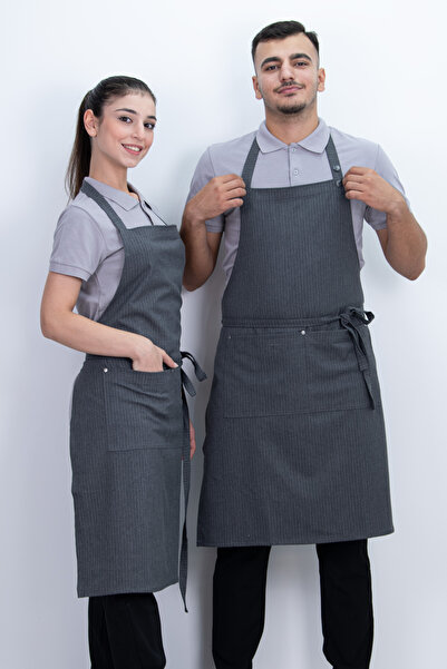 Das Uniform Düz Cepli Düğmeli Arkadan Ayarlanabilir Önlük