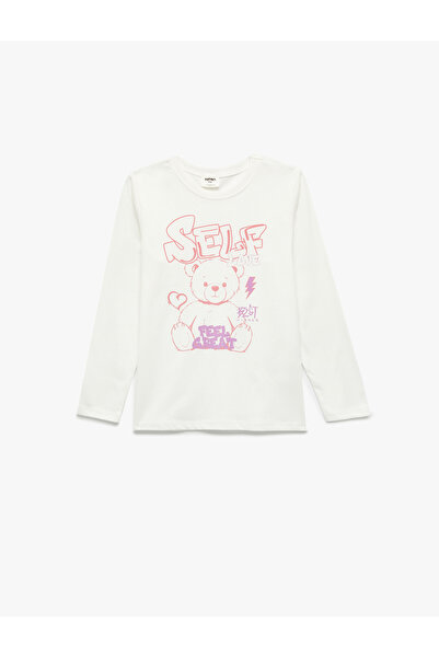 Koton Μπλουζάκι από βαμβακερό μακρυμάνικο μπλουζάκι με στάμπα αρκουδάκι