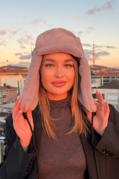 Mavelle Women's Gray Pompom Pilot Hat |   Faux Fur Winter Women's Hat