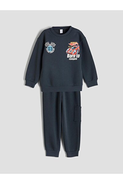 LC Waikiki LCW KidsAntrasit Bisiklet Yaka Baskılı Erkek Çocuk Sweatshirt Ve Eşofman Alt 2'li