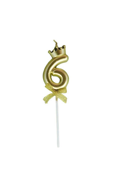 Flippy Lumanare pentru Tort Cifra 6, Model Coroana, Gold, Flippy, Party