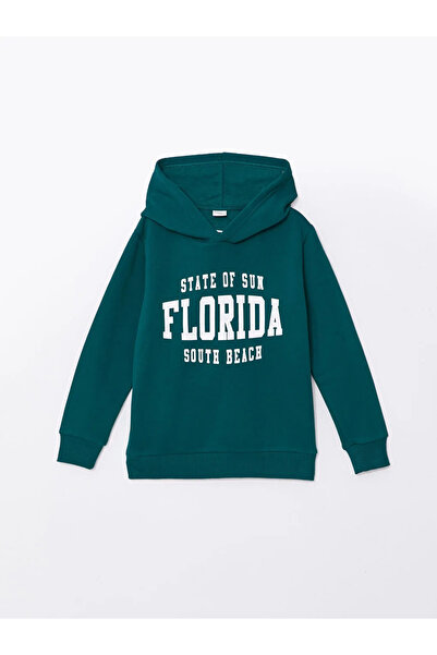 LC Waikiki LCW Kids Yeşil Kapüşonlu Baskılı Uzun Kollu Erkek Çocuk Sweatshirt