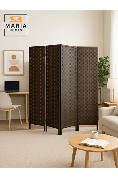 MARIA HOMES Coffee 4-Panel Folding Room Divider – Privacy Partition Screen for Home, Office & Majlis 180×178 cm