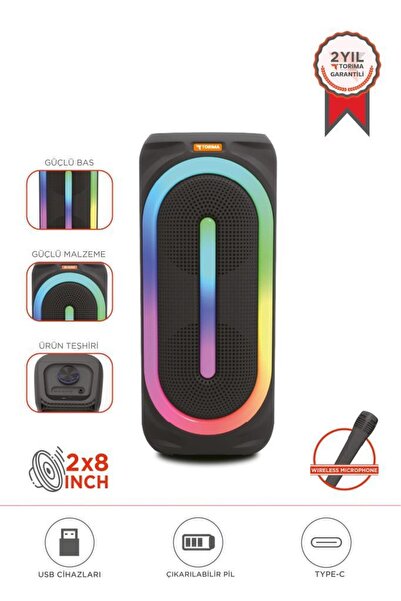 Torima Bluetooth Hoparlör Rgb Işıklı Mikrofonlu 50W Kablosuz Speaker D63 Siyah