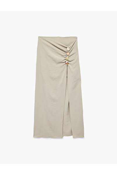 Koton Aerobin Kumaş Drape Detaylı Taşlı Yırtmaçlı Midi Etek